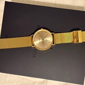 Gold Classic Dress Watch with Metal Link Bracelet